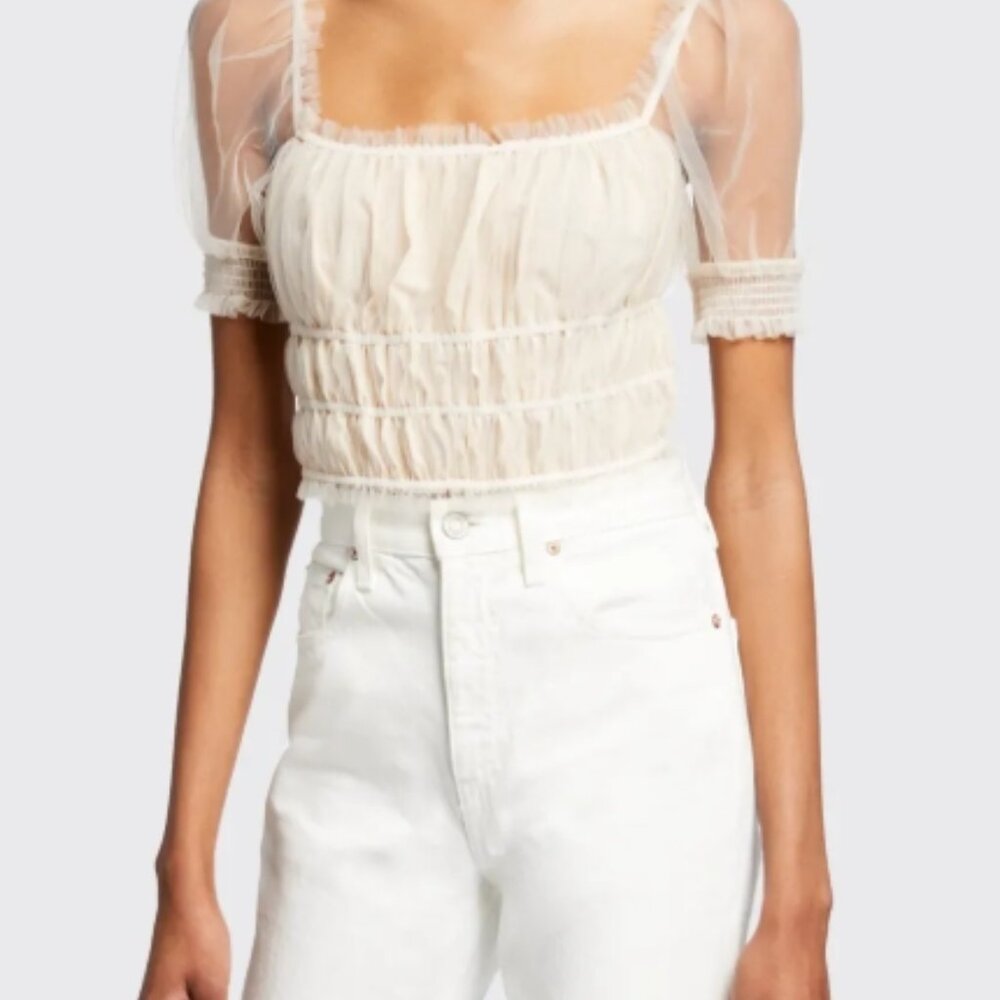 NWOT ALICE AND OLIVIA Ashlyn Sheered Cropped Top In Champagne M $250 - Picture 7 of 12